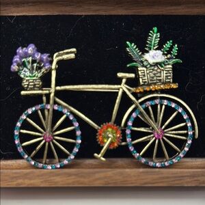 Colorful Bicycle Brooch with Floral and Rhinestone Accents
